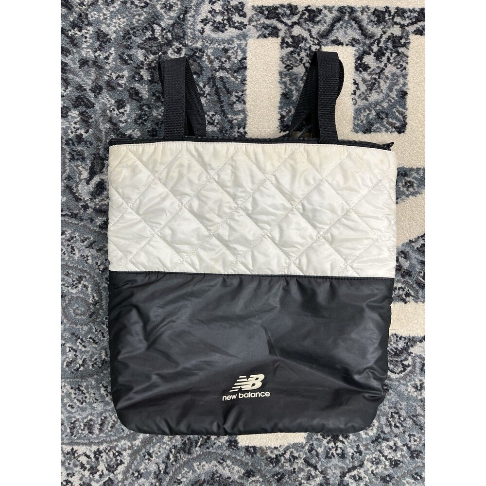 Women's New Balance Quilted Athletic Gym Tote Bag Black/ Cream White Snap Handle